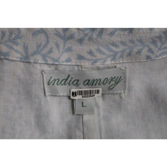 INDIA AMORY Julia SZ L Large Blue Short Sleeve Shirt Dress Blue Wisteria Floral - Picture 3 of 9